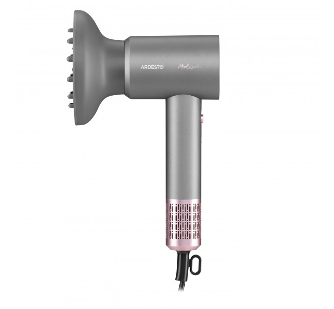 Фен ARDESTO Pink Touch, 1600Вт, 2 швидкості, 3темп.режими, іонізація, дифузор, магнітні насадки, сірий+рожевий