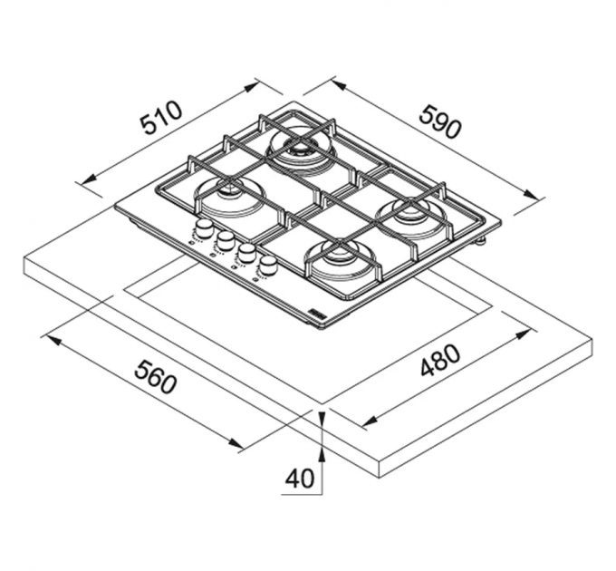 Варочная поверхность Franke газовая, 60см, эмалированные реш, черный