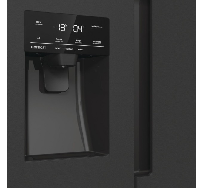 Холодильник SBS Gorenje, 179х70х92см, 2 дв., 376(190)л, А++, NF+, Инв. , Зона св-ти, диспенсер, генератор льда, Внешн.диспл, черный