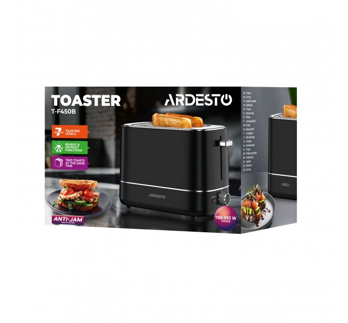 Тостер ARDESTO Timeless Elegance, 800Вт, пластик, 2 слота, чорний