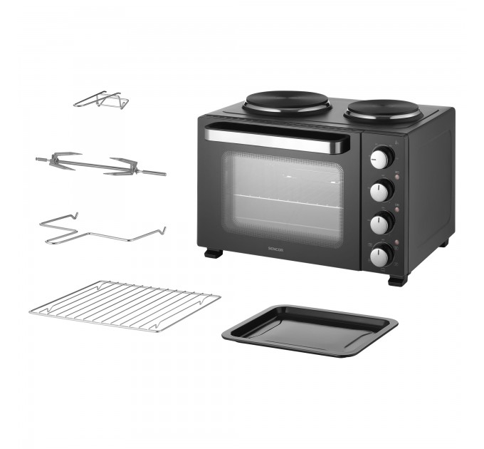 Піч електрична Sencor, 35л, 1500Вт, механіч., гриль, конвенція, 2 конф.зверху, підсвітка всередині, чорна