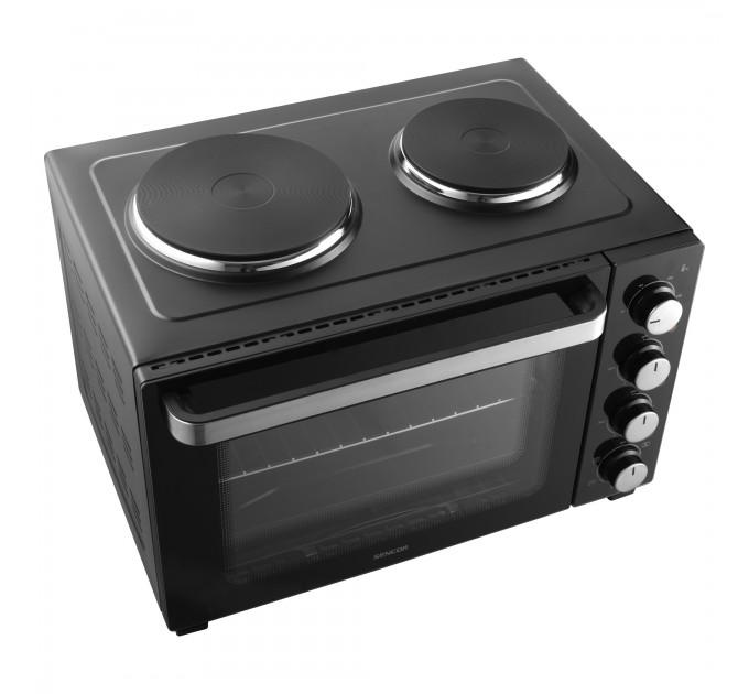 Піч електрична Sencor, 35л, 1500Вт, механіч., гриль, конвенція, 2 конф.зверху, підсвітка всередині, чорна