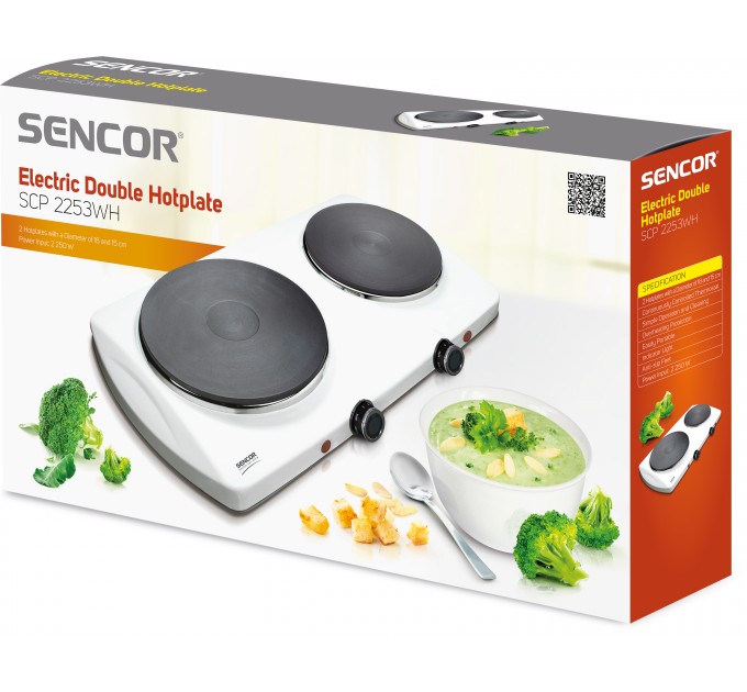 Плитка настольная Sencor электрическая, комф. - 2 на 1.5кВт и 1кВт, 15 и 18 см, управл. - мех., белый