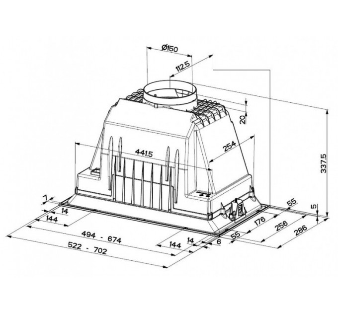Витяжка Faber вбудована, 70см, 968м.куб/год, Inka Plus Hcs A70, чорний