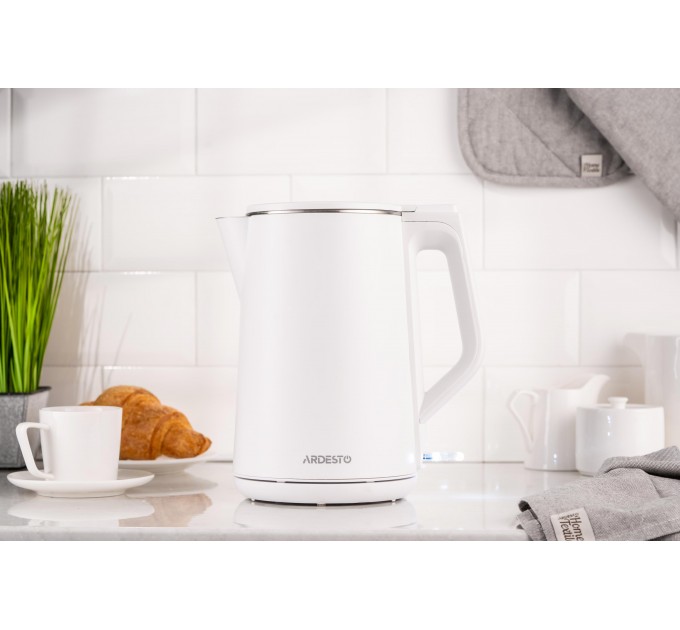 Электрочайник ARDESTO 1.5л, Strix, двойные стенки, глянец, белый