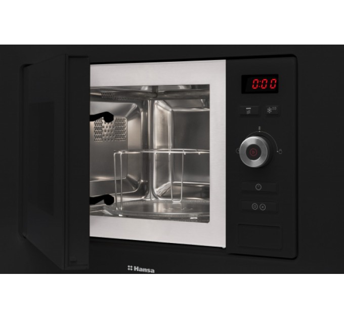 Микроволновая печь Hansa встраиваемая, 20л, электр. управл., 800Вт, гриль, дисплей, откр.кнопкой, черный