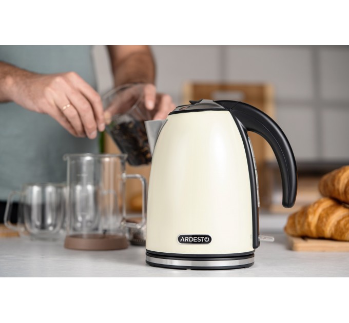 Електрочайник ARDESTO 1.7л, Strix, метал, бежевий глянець