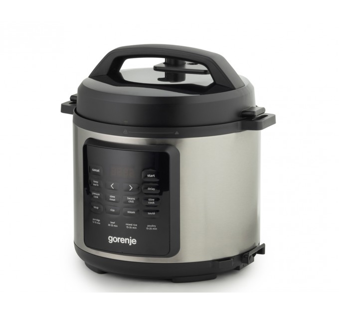 Мультиварка-скороварка Gorenje, 1000Вт, чаша-6л, электронное управл., 8 програм, металл/пластик, черный-нерж