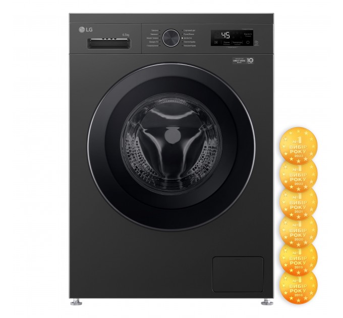 Стиральная машина LG фронтальная, 6.5кг, 1200, A+++, 44см, дисплей, пар, инвертор, черный