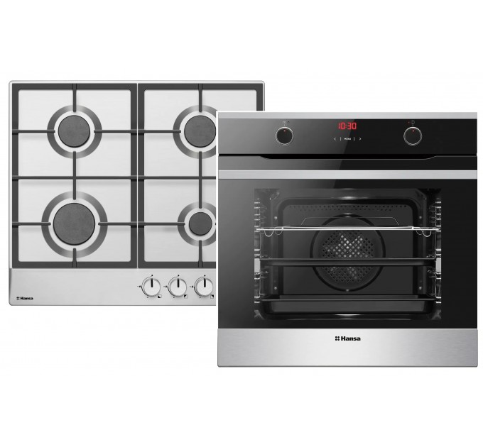 Комплект Hansa (духовка электрическая + поверхность газовая), черный+нерж