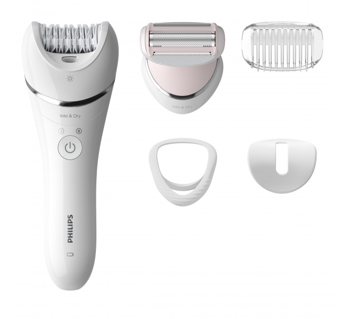 Эпилятор Philips 8000 series дисковый, аккумуляторный, пинцет.-32, влаж.+сух., с подсветкой, насадок-4, белый