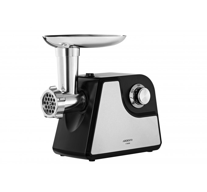 Мясорубка ARDESTO, 1700Вт, 1.6кг/мин, 2 решетки, насадка для колбас, кеббе, томатов, пластик/металл, черно-серебристый