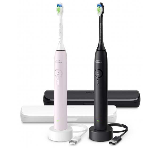 Щетка зубная электр. Philips Sonicare 3100 series набор, 2шт в наб., 1 зарядн.стакан+зарядка, черный,розовый