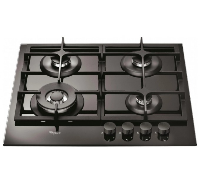 Варочная поверхность Whirlpool газ на стекле, 60см, чугун, конфорка с двойным рядом пламени, черный