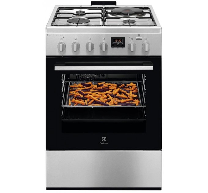 Плита Electrolux комбінована 3 газ + 1 електро, 58л, 60x60см, дисплей, конвекція, пара, нерж