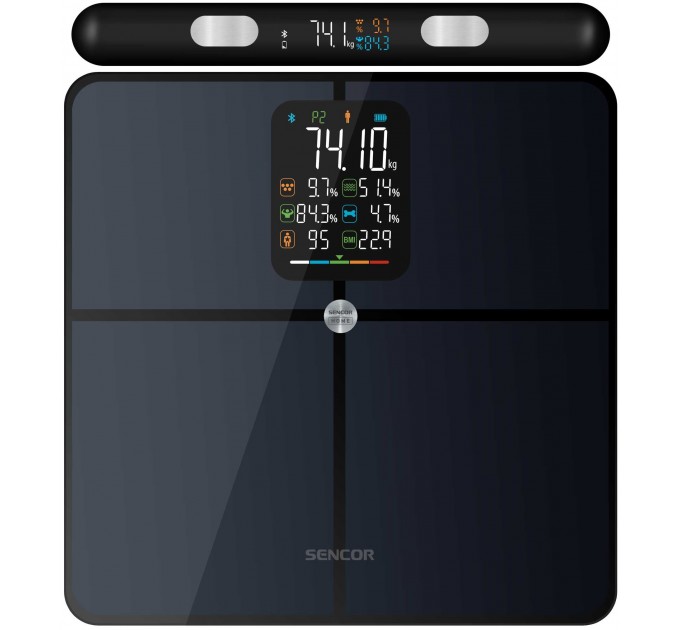 Ваги Sencor підлогові діагностичні, 180кг, підсвіч., дисплея, підкл. до смартфону, 4хAAA, скло, темно-синій