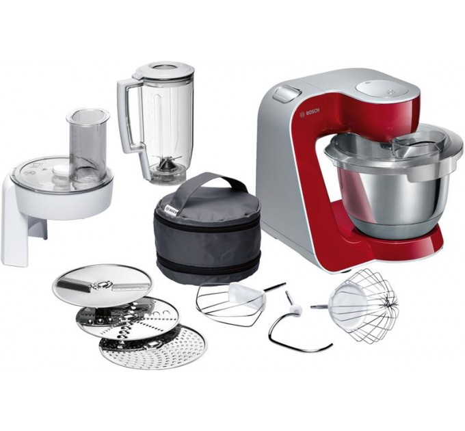 Кухонна машина Bosch 1000Вт, чаша-метал, корпус-пластик, насадок-8, червоний