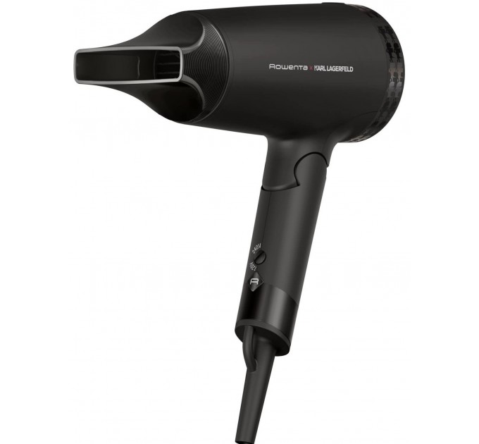 Фен Rowenta Karl Lagerfeld Express Style дорожный, 1600Вт, режимов-2, хол. обдув, складная ручка, черный