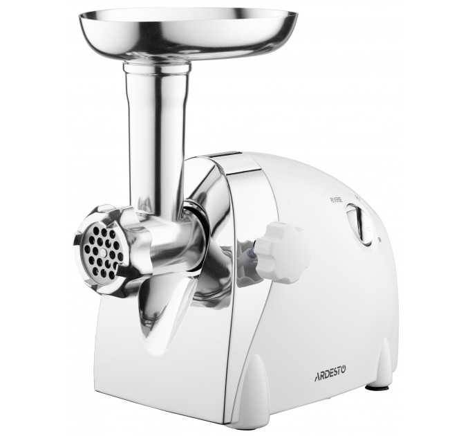 М'ясорубка ARDESTO, 2000Вт, продук.-1.9кг/хв, 3 решітки + для ковб., кеббе, 3 терки, пластик, біло-сріблястий