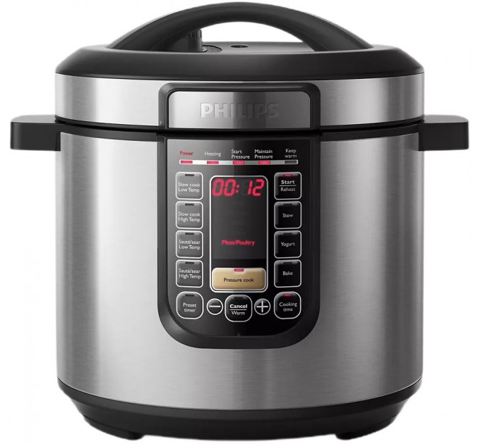 Мультиварка Philips Viva Collection 1300Вт, чаша-6л, электронное управл., 15 авто. программ, нержав.сталь, платик, чорний