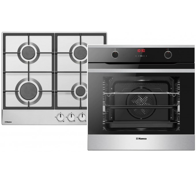 Комплект Hansa (духовка электрическая + поверхность газовая), черный+нерж