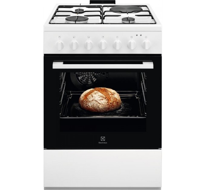 Плита Electrolux комбинированная 3 газ + 1 электро, 57л, 60x60см, конвекция, белый