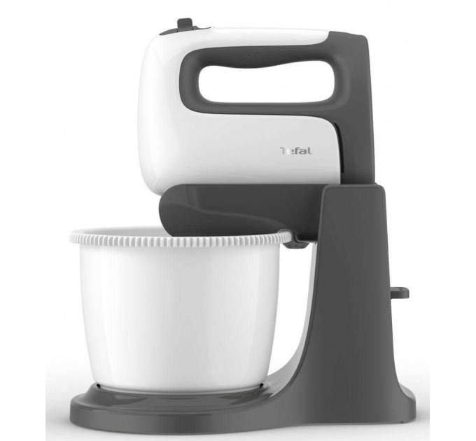Миксер Tefal стационарный  Prep'Mix+ Standbowl 500Вт, насадки-4, чаша-пластик, 2.5л, турбо, бело-серый