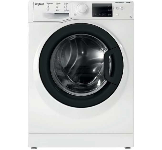 Стиральная машина Whirlpool фронтальная, 7кг, 1200, A+++, 43.5см, дисплей, пар, инвертор, люк черный, белый