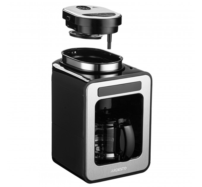 Кавоварка ARDESTO Steel Collection крапельна 0.5л, зерно + мелена, дисплей, сріблясто-чорний