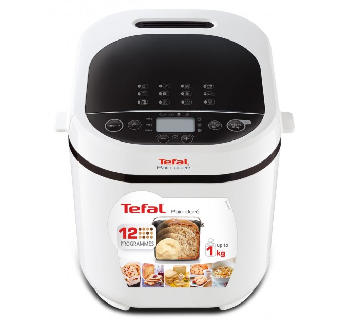 Хлебопечка Tefal PainDore 720Вт, программ-12, макс.вес -1кг, форма-прямоугольник, пластик, черно-белый