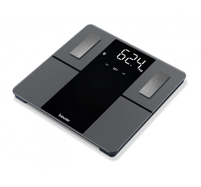 Ваги Beurer підлогові, 180кг, підкл. до смартфону, сенс. керування, AAAx3 в комплекті, скло, чорний