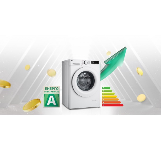 Стиральная машина LG фронтальная, 8кг, 1200, A, 48см, дисплей, пар, инвертор, белый