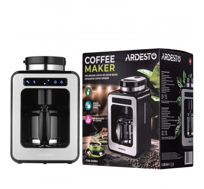 Кавоварка ARDESTO Steel Collection крапельна 0.5л, зерно + мелена, дисплей, сріблясто-чорний