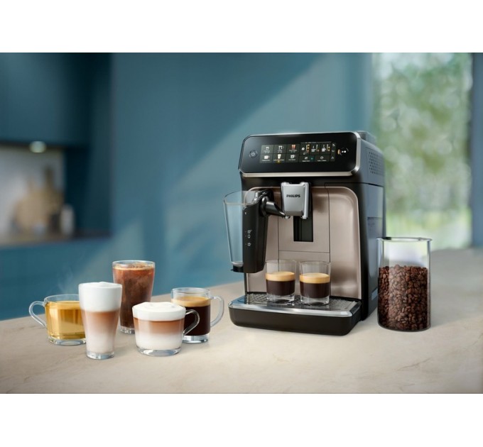 Кавомашина Philips Series 3300 1.8л, зерно + мелена, автомат.капучинатор, дисплей, авторецептів - 6, чорний