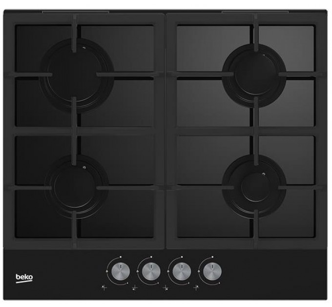 Варочная поверхность Beko газ на стекле, 60см, чугун, черный
