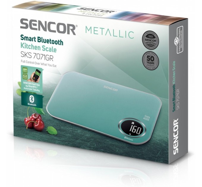 Ваги Sencor кухонні, 5кг, підключення до смартфону, AAAx2, пластик, зелений
