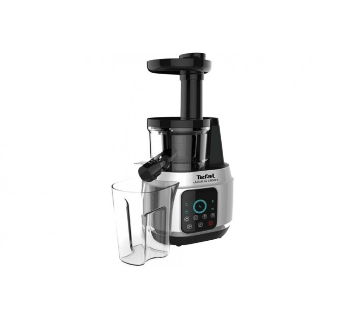 Соковыжималка Tefal Juice&Clean шнековая 150Вт, чаша-0.8л, жмых-0.8л, пластик, серебристо-черный