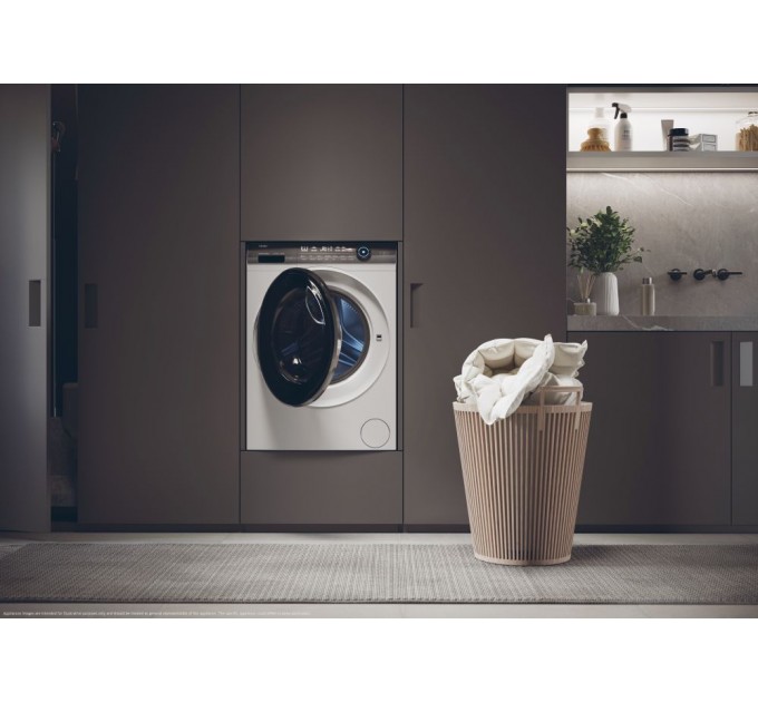 Стиральная машина Haier фронтальная, 9кг, 1400, A+++, 52см, дисплей, пар, инвертор, люк черный, прямой привод, белый