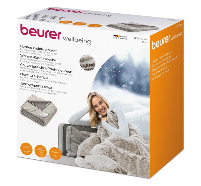 Електрогрілка Beurer традиційна форма, 180х130см, 100Вт, 6 режими, фліс, сірий