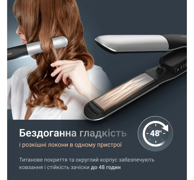 Випрямитель Rowenta Thermostyle, темп.режимов-5, 150-230С, дисплей, ионизация, керамика, титан, черно-серый