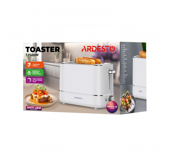 Тостер ARDESTO Timeless Elegance, 800Вт, пластик, 2 слоти, білий