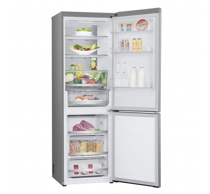 Холодильник LG с нижн. мороз., 186x60х68, холод.отд.-234л, мороз.отд.-110л, 2дв., E, NF, инв., диспл внешн., Fresh Сonverter, Metal Fresh, серебристый