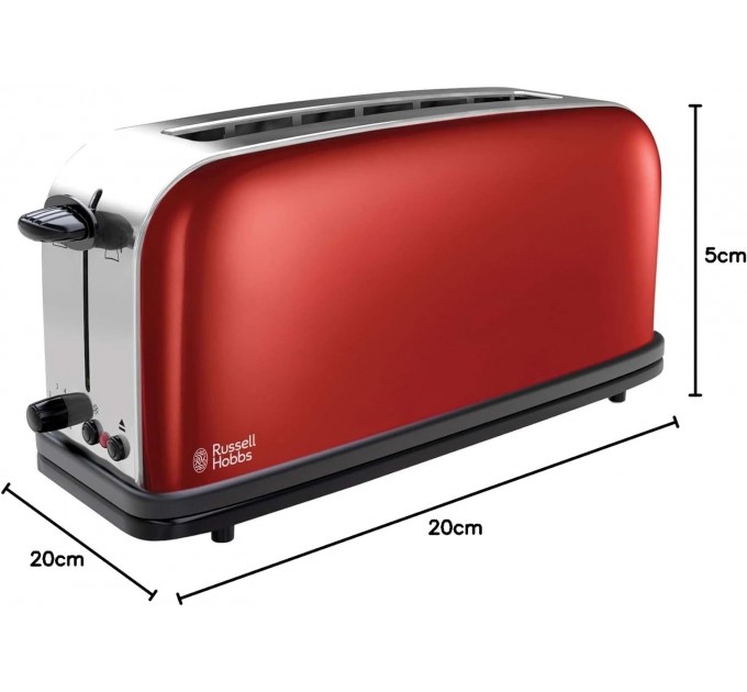 Тостер Russell Hobbs Classic 1100Вт, длинные слоты, металл, красный