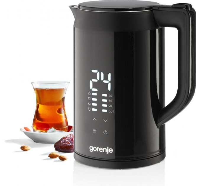 Электрочайник Gorenje 1.7л, двойные стенки, LED дисплей, Strix контроль, черный