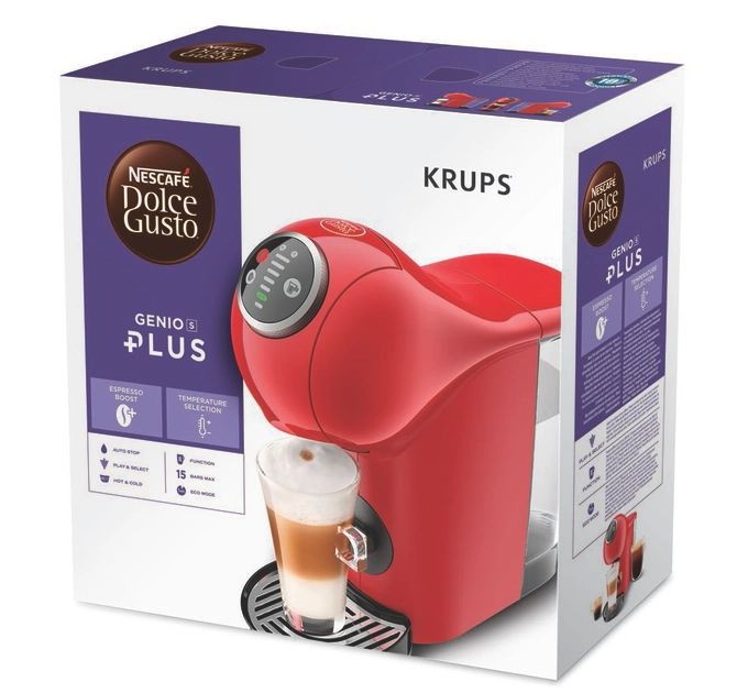 Кавоварка Krups капсульна Dolce Gusto Genio S Plus 0.8л, капсули, сенcорне керування, червоний