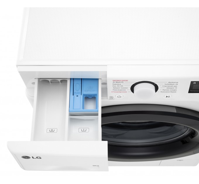 Стиральная машина LG фронтальная, 9кг, 1200, A, 48см, дисплей, пар, инвертор, белый