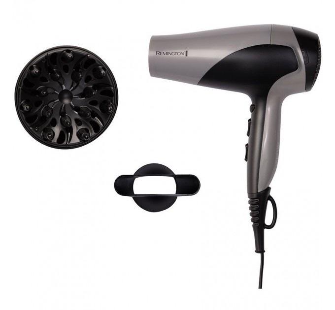 Фен Remington Ionic Dry, 2200Вт, режимов-3, дифузор,турмалиновая иониз-я, хол. обдув, серо-черный