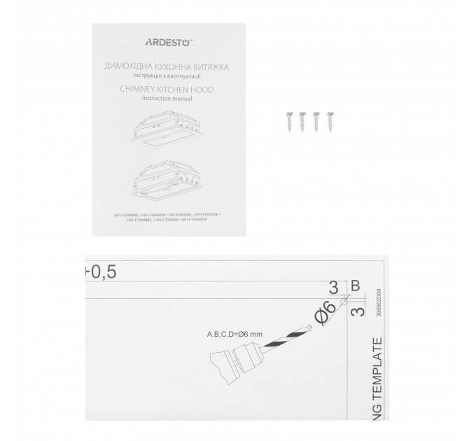 Вытяжка ARDESTO встраиваемая, 52см, 700м3ч, метал, 2х1Вт LED, кнопочное, черный