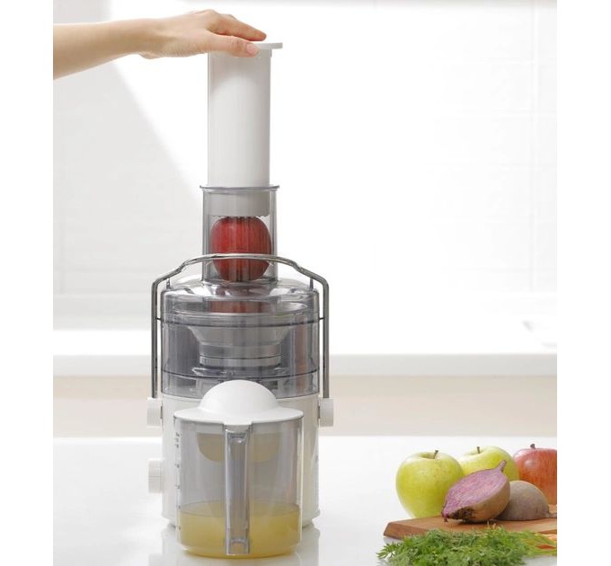 Соковыжималка Panasonic центробежная 1000Вт, чаша-1.5л, жмых-2л, желоб на целое яблоко, пластик/металл, белый