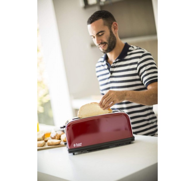 Тостер Russell Hobbs Classic 1100Вт, длинные слоты, металл, красный